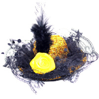 Шляпа-заколка 12см с пером, желтая Y1832-14