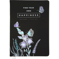Ежедневник недатированный А5 "Gabriel" 320 стр., черный с сиреневым цветком, искусств.кожа 2034028