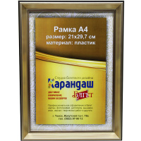 Рамка для фото 21х29,7см пластик, черная/золото 26мм