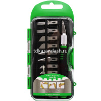 Нож для макетирования 12 сменных лезвий, пластиковый футляр, зеленый Y10778-24