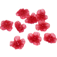 Цветок декоративный Фиалка 2,5см с бусинами, красный 9шт/уп. Y9507-19