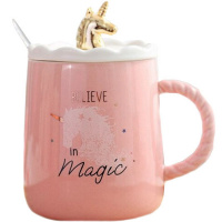 Кружка "Единорог" с ложкой и крышкой, 4 вида, керамика C518 Кружка "Единорог" с ложкой и крышкой, 4 вида, керамика C518