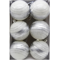 Набор шаров 80мм 6шт серебро с полосками M-42028-8