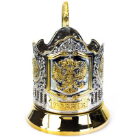 Подстаканник "Герб России" со стаканом, позолоченный, в подарочном футляре 740034