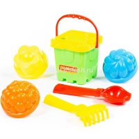 Набор д/песка №261 (ведро-крепость малое, ситечко-крепость, совок №2, грабельки №2, 3 формочки) 7123 от магазина "Карандаш"