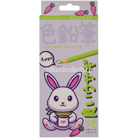 Карандаши 12 цветов "Kawaii animals" круглые, пластиковые, картон, 4 вида 30-0127 от магазина "Карандаш"