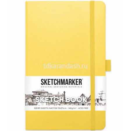 Скетчбук 13х21см 80л 140г/м2 "Sketchmarker" на резинке, твердая обложка, лимонный 2314303SM