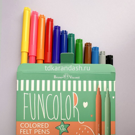 Фломастеры 12 цветов "Funcolor" с вентилируемым колпачком картон 32-0067 от магазина "Карандаш"