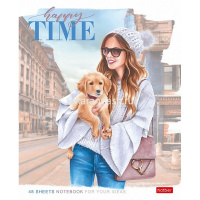 Тетрадь А5 48л клетка "Happy time" на скобе матовая ламинация 5 дизайнов 067783 от магазина "Карандаш"