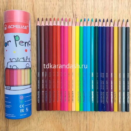 Карандаши 24 цвета шестигранные дерево, в тубусе-подставке 9801-24 от магазина "Карандаш"