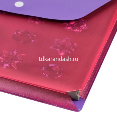 Папка-конверт на кнопке А5 пвх, с расширением 2,5см, фиолетовая/розовая 2915-110/132 от магазина "Карандаш"