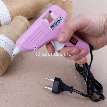 Пистолет клеевой электрический (20Вт) 12х11см диаметр 0,7см, розовый корпус 11569-24 от магазина "Карандаш"