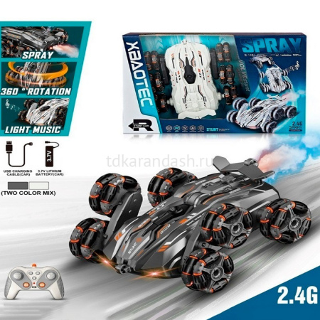 Машина р/у "Перевертыш" 19х16х5см с аккумулятором, пластик (свет, звук, пар, поворот 360 градусов) от магазина "Карандаш"