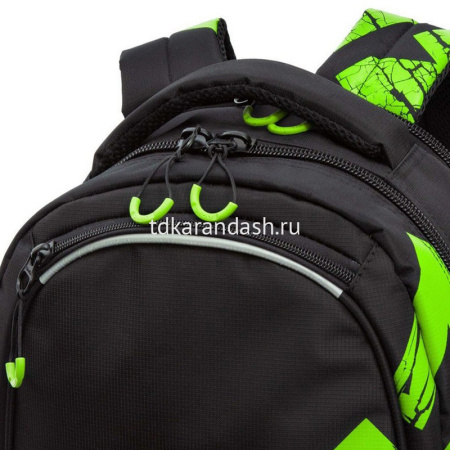 Рюкзак 32х42х22см, 1100гр, 2 отделения, 4 кармана, черный/салатовый RU-423-14/7 от магазина "Карандаш"