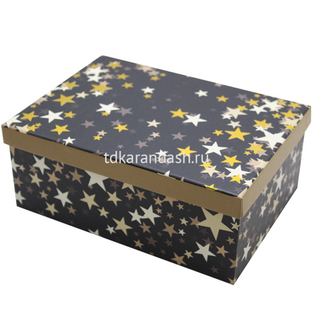 Коробка подарочная "Золотые звезды" 31х23х13,5см черная, картон SK2973