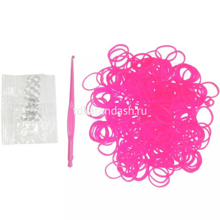 Резиночки для плетения 9х14см 200шт с крючком и зажимами ярко-розовые TZ2371