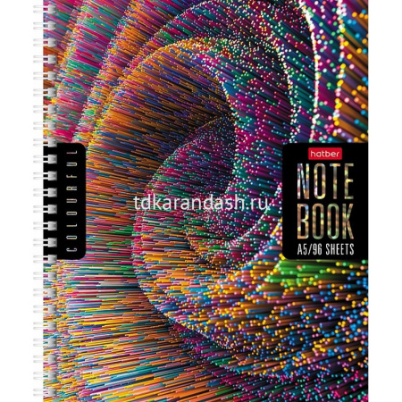 Тетрадь А5 96л клетка "Colorful line" на спирали, многоцветный срез, перфорация на отрыв 4 дизайна