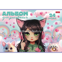 Альбом для рисования А4 24л "Девочка-кошка" на скобе 5 дизайнов 085145 от магазина "Карандаш"