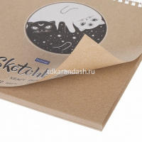 Скетчбук А5 20х20см 30л 170г/м2 "День-ночь" евроспираль, крафт, жесткая подложка 072410 от магазина "Карандаш"