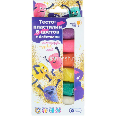 Тесто для лепки 6 цветов 35гр. (210г) с блестками, картон TA1091