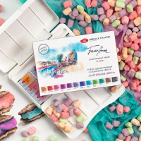 Краски акварельные 12 цветов "Белые ночи" 2,5мл кюветы пастель, с палитрой, в картонной упаковке от магазина "Карандаш"