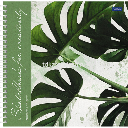 Скетчбук 21х21см 60л 120г/м2 "Тропические листья" спираль, твердая обложка 60Тт4Aгр_22267/061037