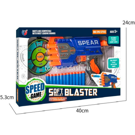 Бластер 26х15см с мягкими пулями 7см 12шт, пластик (мишень) LT391241 от магазина "Карандаш"