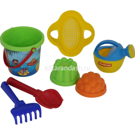 Набор д/песка №228 (ведро малое, ситечко-цветок, совок №2, грабельки, лейка малая, 2 формочки) 0559 от магазина "Карандаш"