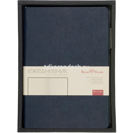 Ежедневник недатированный А5 "Boston" 272стр., темно-синий, серый срез, искусственная кожа 3-228/17 от магазина "Карандаш"