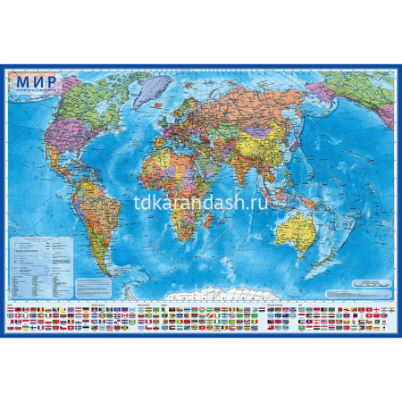 Карта мира Политическая 1:55М 59х40 капсульная ламинация КН043