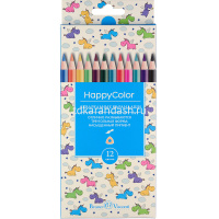 Карандаши акварельные 12 цветов "HappyColor" трехгранные, картон, 6 видов 30-0066 от магазина "Карандаш"