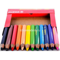 Карандаши 12 цветов "Swans Jumbo" шестигранные с точилкой дерево, укороченные, картон 1873J от магазина "Карандаш"