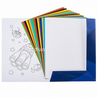 Набор картона цветного А4 18л 9цв+8цв.бумаги "Космическое приключение" мелованный односторонний от магазина "Карандаш"