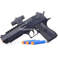 Пистолет 24х14х3,5см с мягкими пулями на присоске 3шт, пластик (свет) 768 от магазина "Карандаш"