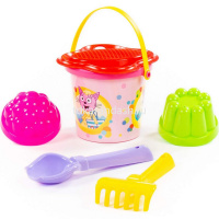 Набор д/песка №1 "Три кота" (ведро малое, ситечко-цветок, совок №2, грабельки №2, 2 формочки) 62314 от магазина "Карандаш"