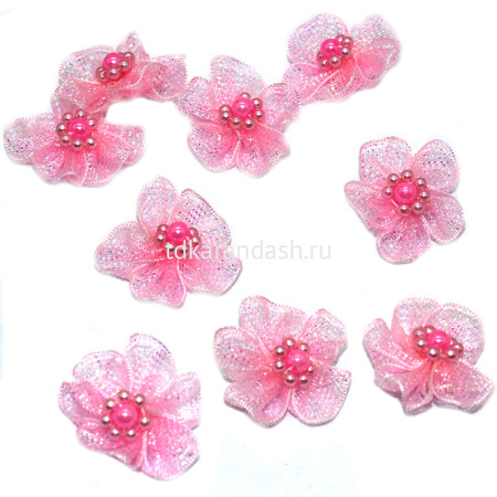 Цветок декоративный Фиалка 2,5см с бусинами, розовый 9шт/уп. Y9507-19