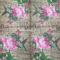 Набор салфеток для декупажа 33х33мм 20шт Птица и цветы Y6790-18 от магазина "Карандаш"