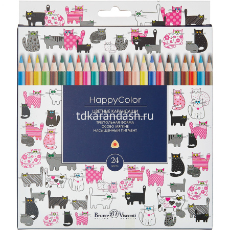 Карандаши 24 цвета "HappyColor" трехгранные дерево, картон 30-0053 от магазина "Карандаш"