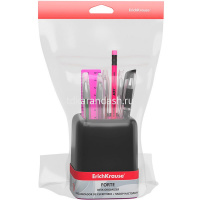 Набор настольный "Forte Accent" 18,5х9х24см 9 предметов, пластик, черный с розовой вставкой от магазина "Карандаш"