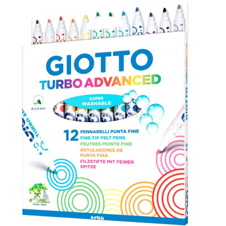 Фломастеры 12 цветов "Giotto Turbo Advanсed" с вентилируемым колпачком суперсмываемые картон 426000