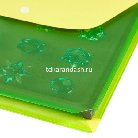 Папка-конверт на кнопке А5 пвх, с расширением 2,5см, лайм 2915-123/133 от магазина "Карандаш"