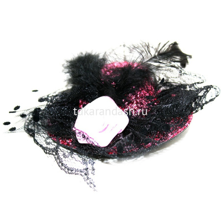 Шляпа-заколка 12см с пером, розовая Y1832-14