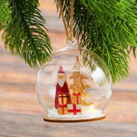 Шар 90мм "Дед Мороз в колбе" светящийся, стекло/дерево WTH-104A от магазина "Карандаш"