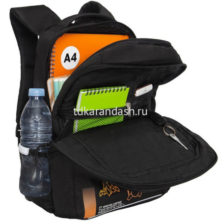Рюкзак 39х26х19см, 740гр, 2 отделения, 3 кармана, черный/оранжевый RB-556-3/1 от магазина "Карандаш"