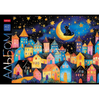 Альбом для рисования А4 48л "Лунный котик" на скобе, пластиковая обложка, 5 дизайнов 091514 от магазина "Карандаш"