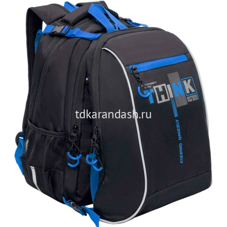 Рюкзак 28х39х17см 943гр, 2 отделения, 3 кармана, с сумкой для обуви, черный/синий RB-458-1/1 от магазина "Карандаш"