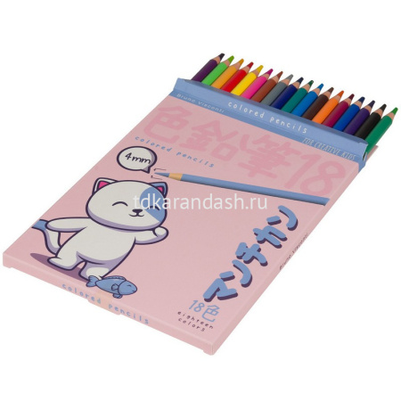 Карандаши 18 цветов "Kawaii animals" круглые, пластиковые, картон, 4 вида 30-0128 от магазина "Карандаш"