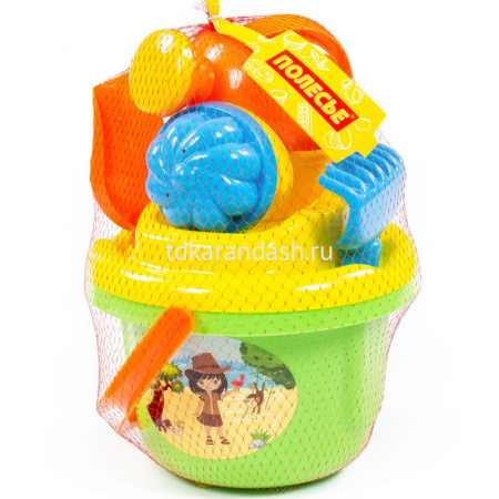 Набор д/песка №197 (ведро большое, ситечко, лопатка №5, грабельки №5, лейка малая, 2 формочки) 8969 от магазина "Карандаш"