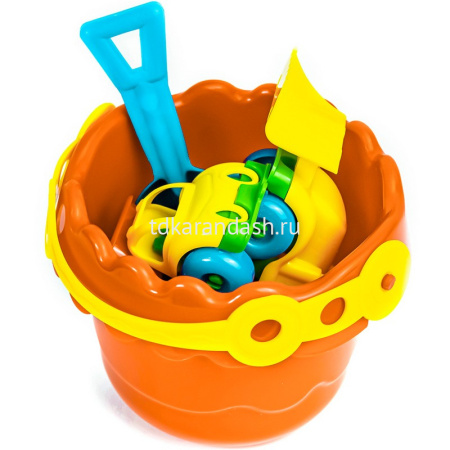 Набор д/песка "На речке" (ведро, 2 машинки, лопатка) 70180 от магазина "Карандаш"