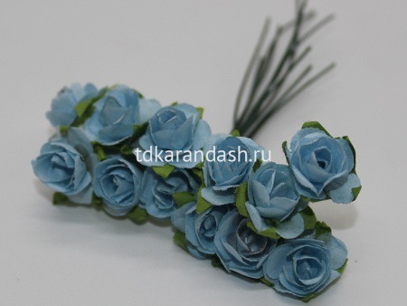 Цветок декоративный Роза 1,5см светло-голубый 12шт/уп. Y3918-16